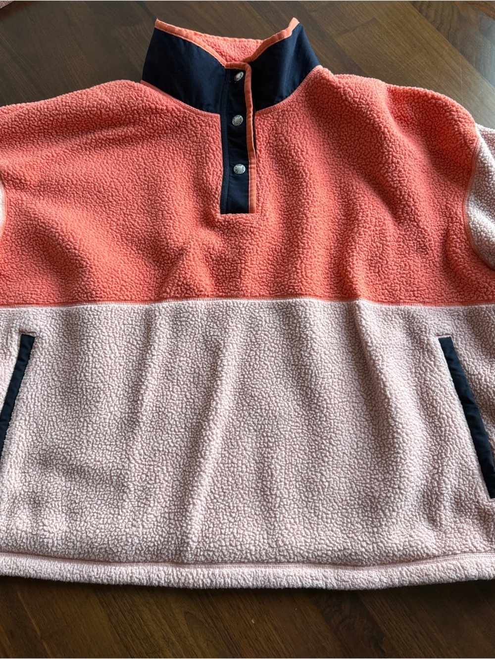 NorthFace - Colorblock Sherpa Fleece Pullover - Coral & Blush - 3XL - woman